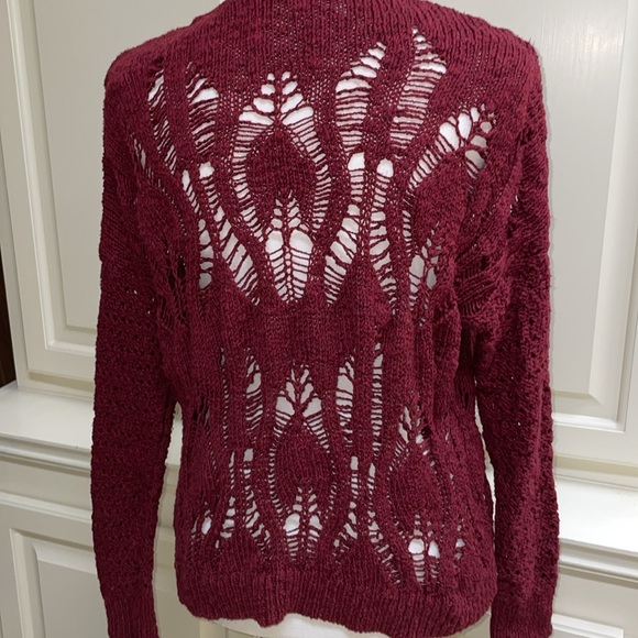 American Eagle Open Weave Crochet Sweater Burgundy Red Cranberry Size Large - Picture 4 of 13